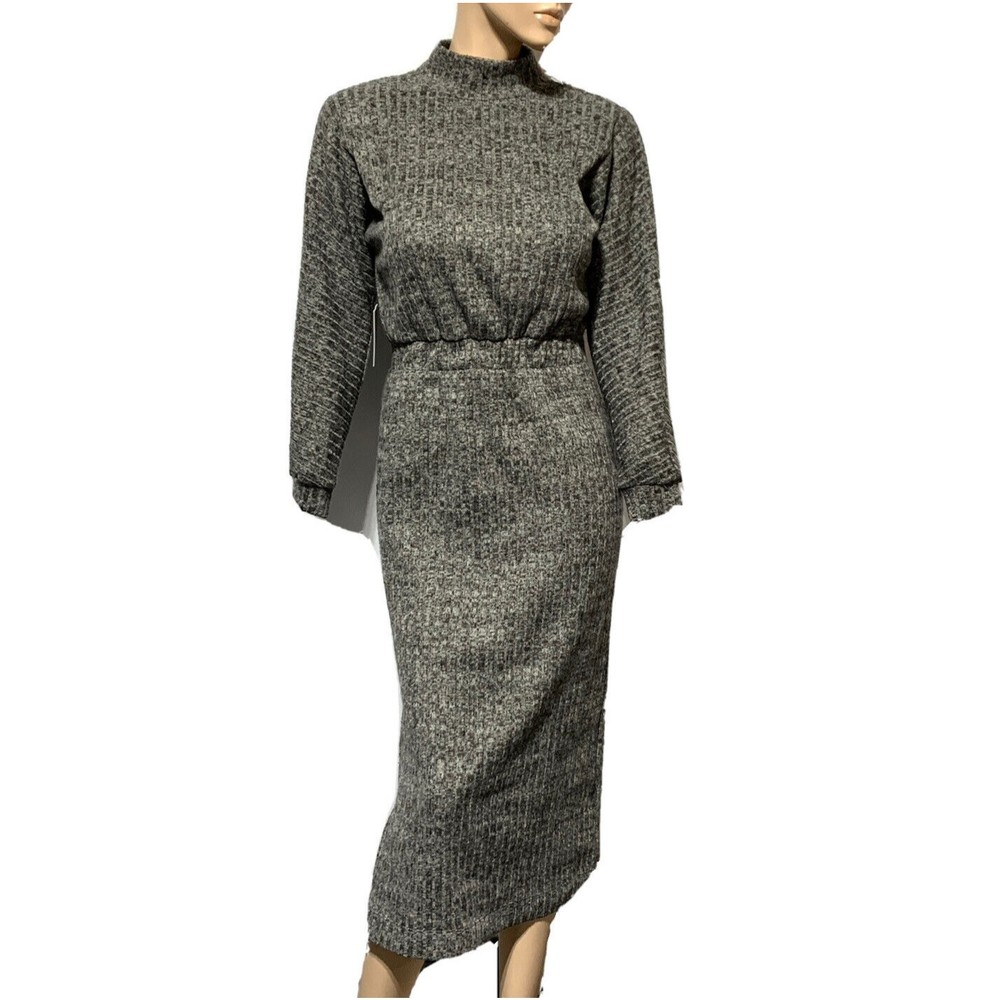 FLORET STUDIOS Sweater Dress Midi Ribbed Cutout Back Long Sleeve S SMALL NWT